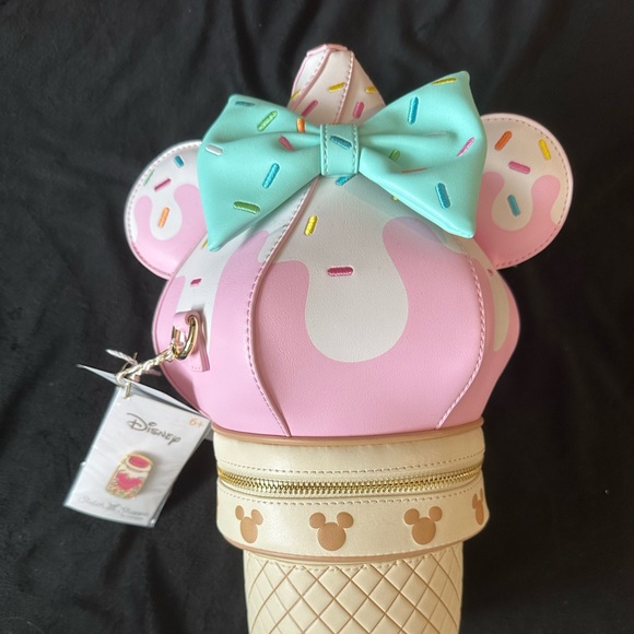 NWT Loungefly Stitch Shoppe Disney Minnie Sweets Soft Serve Ice Cream Crossbody - Picture 2 of 6